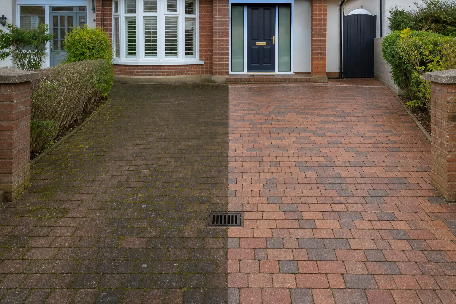 Power washing a cobblelock driveway with a surface cleaner
